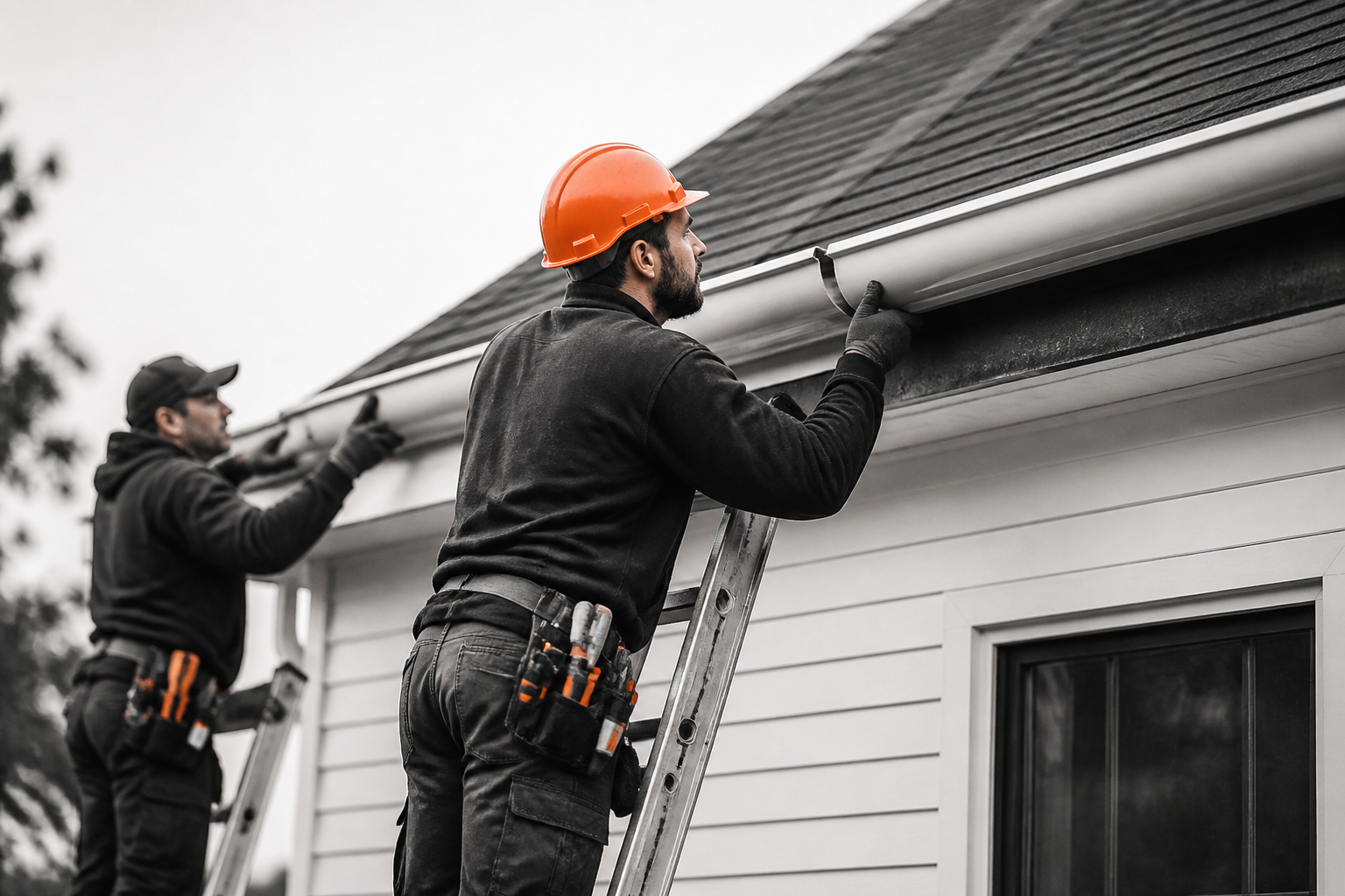 Real local Lexington crew installing gutters on a home